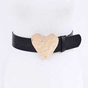 Plus Size Hammered Heart Buckle Belt - Black